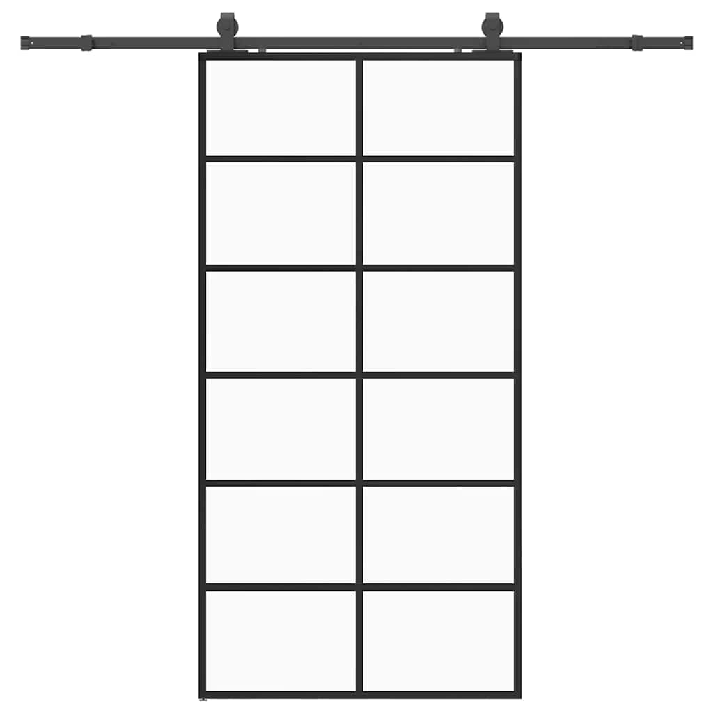Klizna vrata s priborom crna 102 x 205 cm od ESG stakla