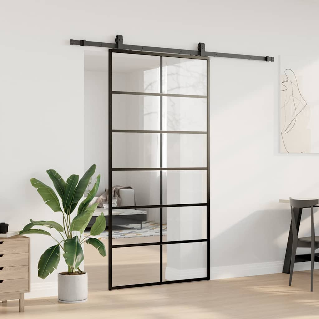 Klizna vrata s priborom crna 102 x 205 cm od ESG stakla