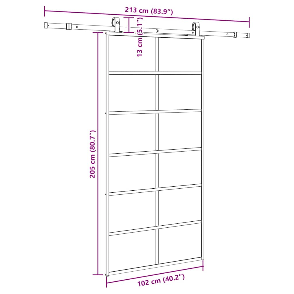 Klizna vrata s priborom crna 102 x 205 cm od ESG stakla
