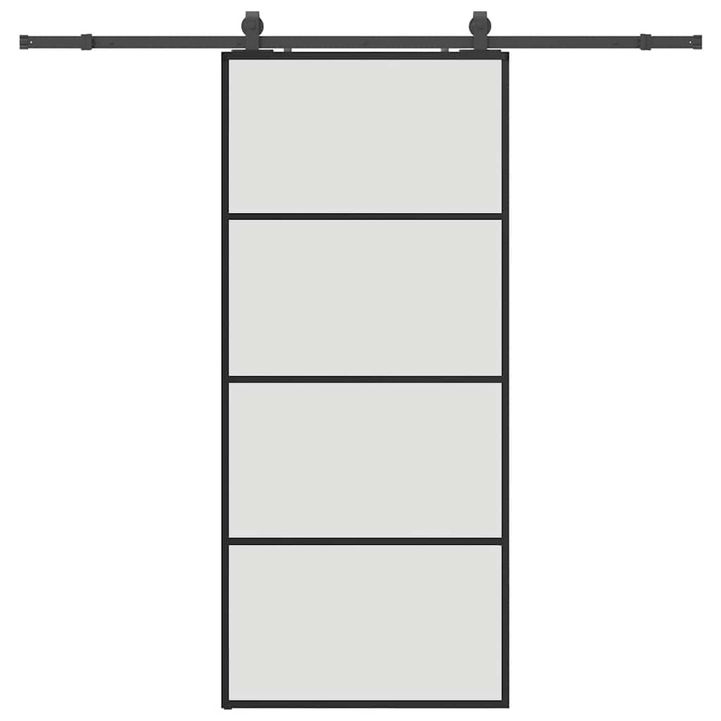 Klizna vrata s priborom crna 90 x 205 cm od ESG stakla