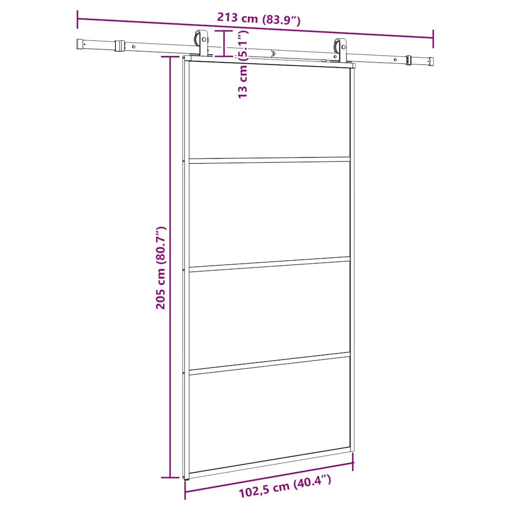 Klizna vrata s okovima crna 102,5x205 cm ESG staklo