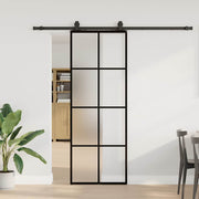 Klizna vrata s priborom crna 76 x 205 cm od ESG stakla