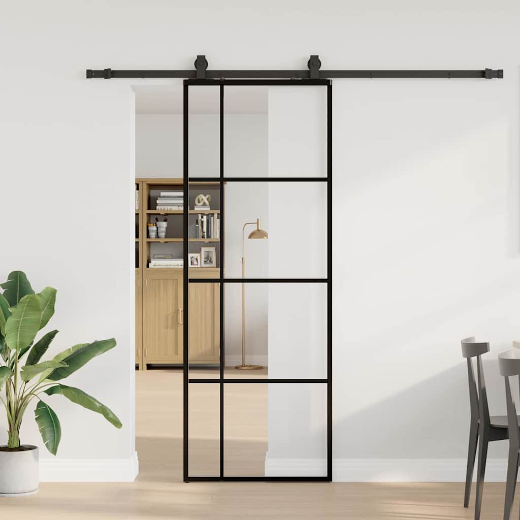 Klizna vrata s priborom crna 76 x 205 cm od ESG stakla