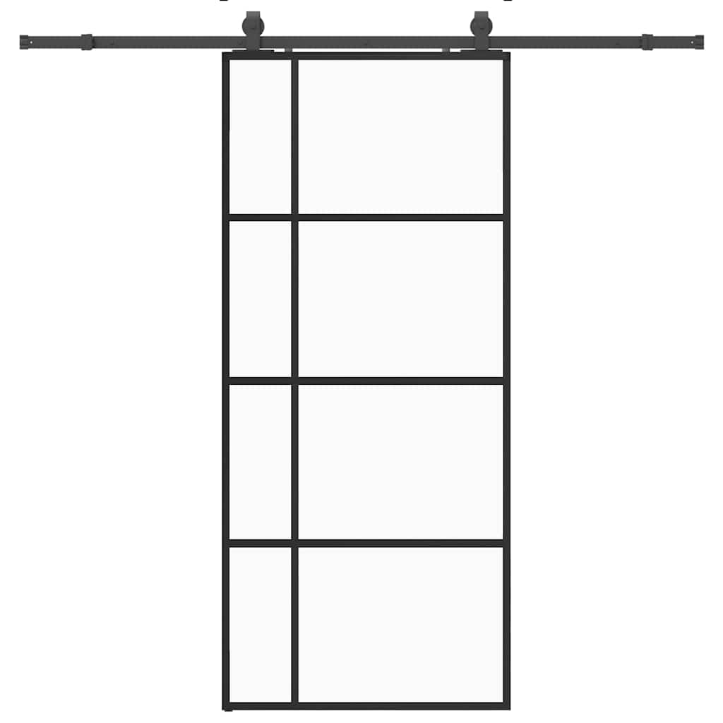 Klizna vrata s priborom crna 90 x 205 cm od ESG stakla