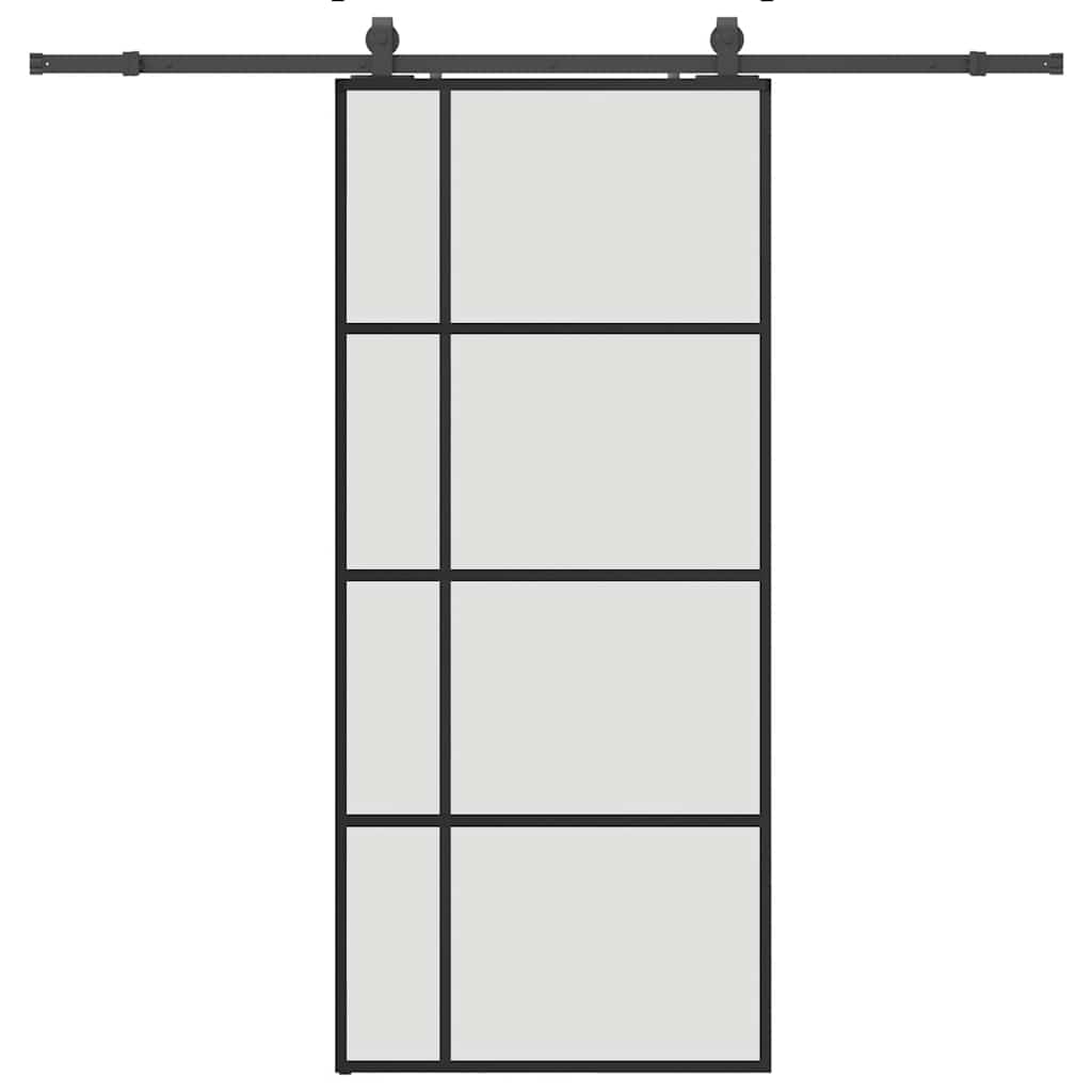 Klizna vrata s priborom crna 90 x 205 cm od ESG stakla