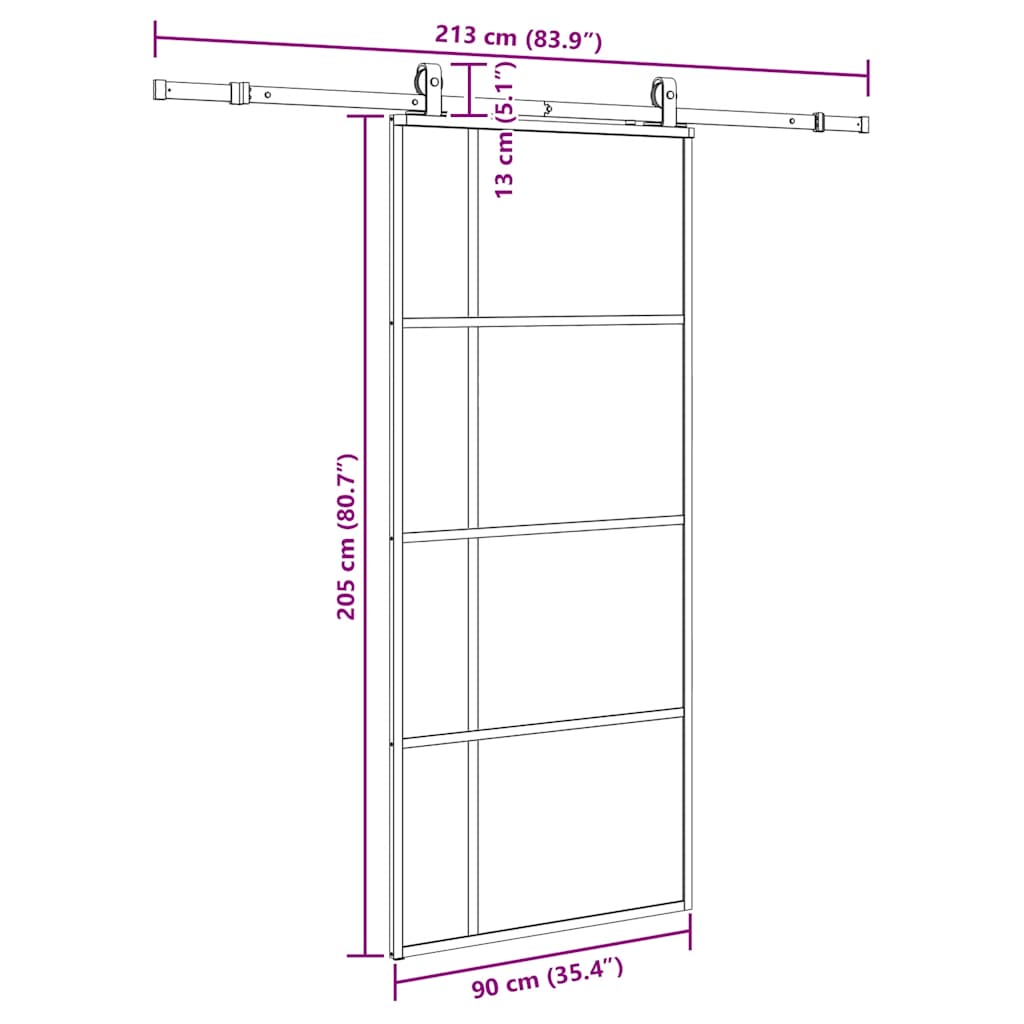 Klizna vrata s priborom crna 90 x 205 cm od ESG stakla