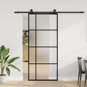 Klizna vrata s priborom crna 90 x 205 cm od ESG stakla
