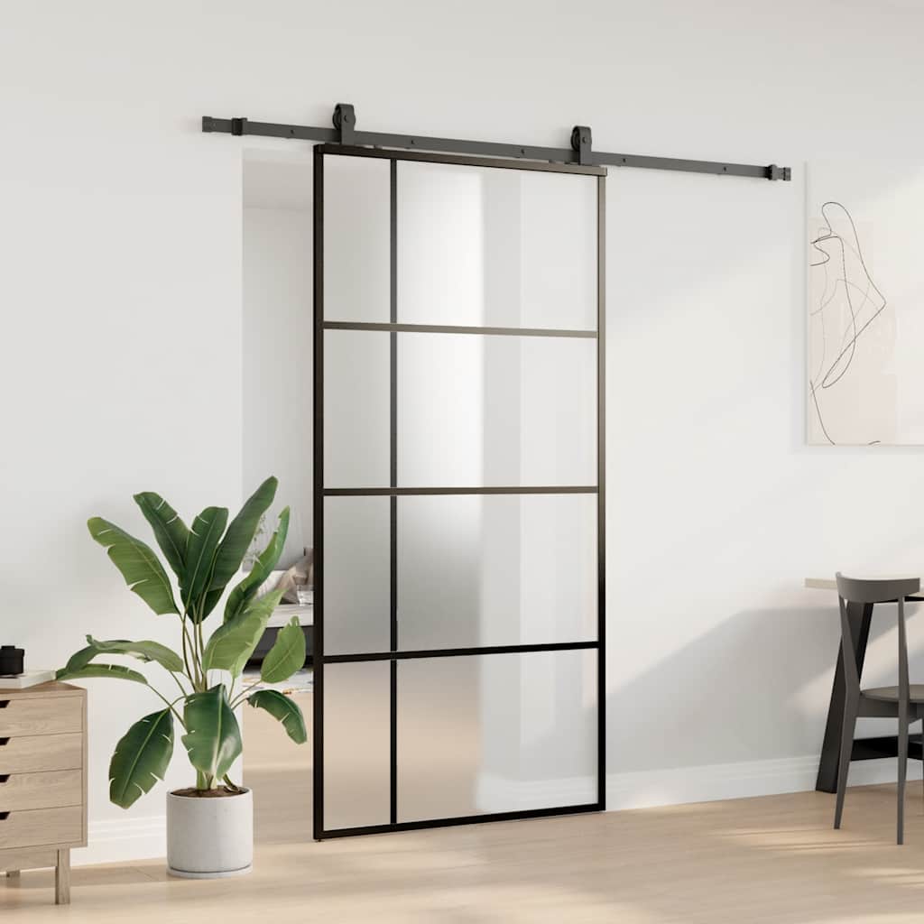 Klizna vrata s okovima crna 102,5x205 cm ESG staklo