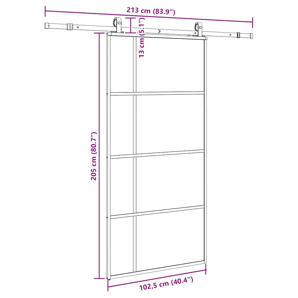 Klizna vrata s okovima crna 102,5x205 cm ESG staklo