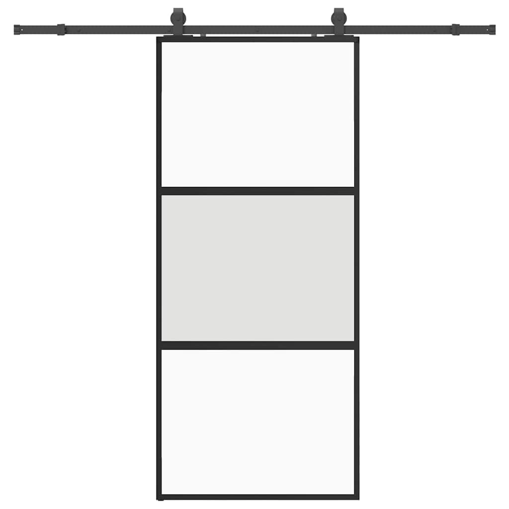 Klizna vrata s priborom crna 90 x 205 cm kaljeno staklo