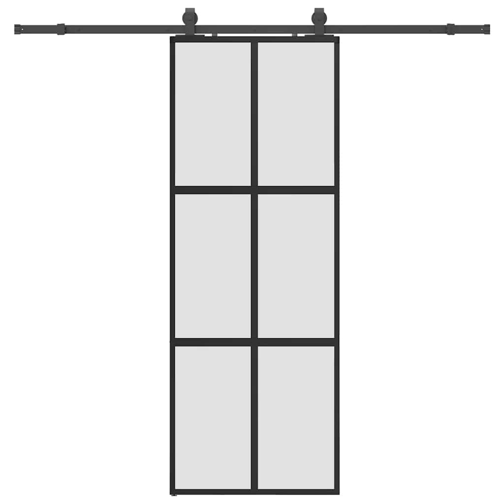 Klizna vrata s priborom crna 76 x 205 cm kaljeno staklo