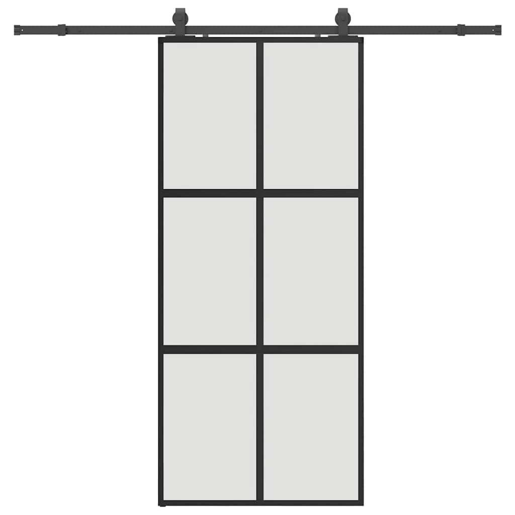 Klizna vrata s priborom crna 90 x 205 cm kaljeno staklo