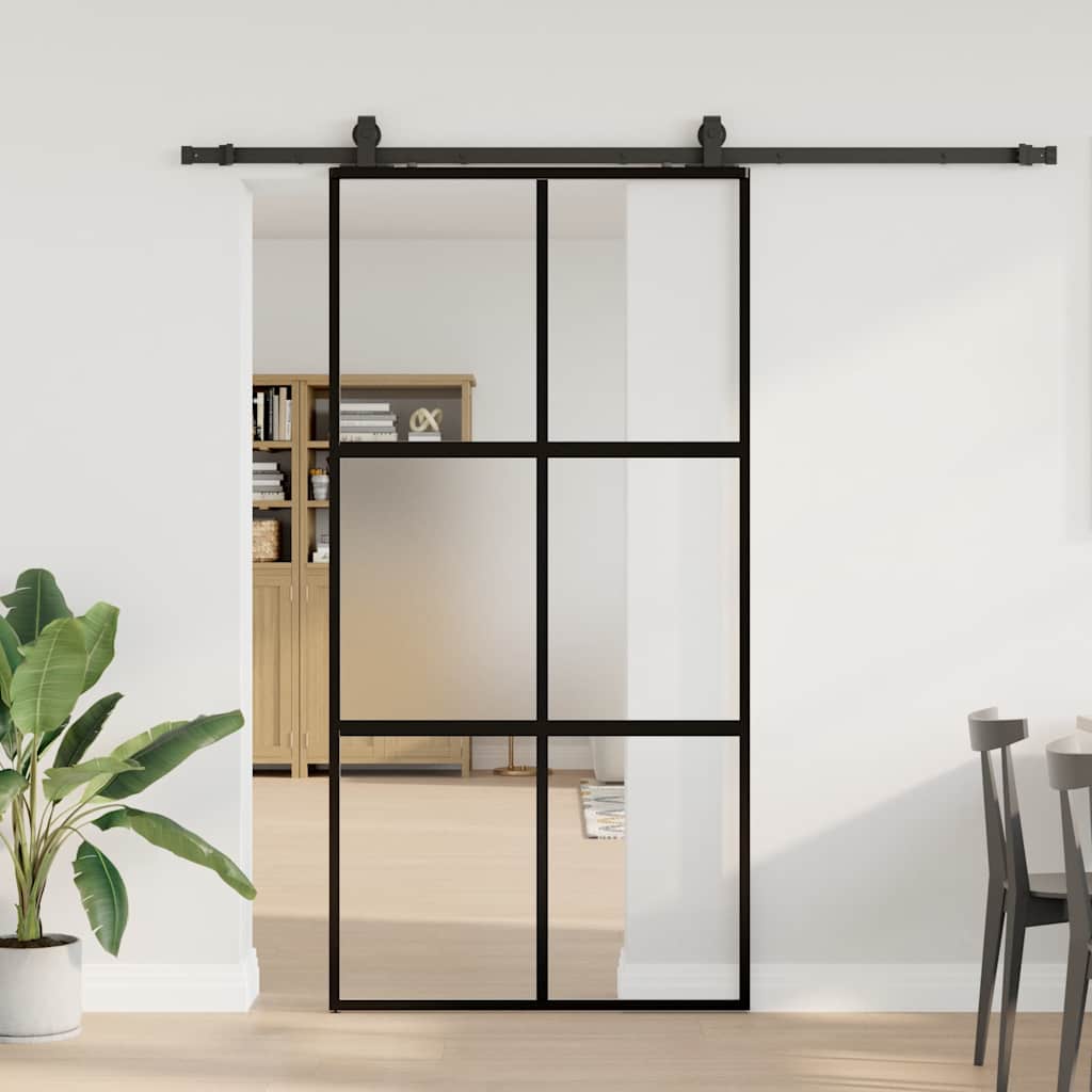 Klizna vrata s priborom crna 102,5 x 205 cm kaljeno staklo