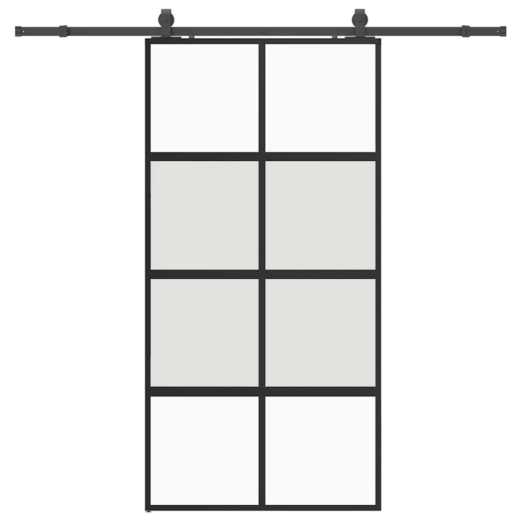 Klizna vrata s priborom crna 102,5 x 205 cm kaljeno staklo