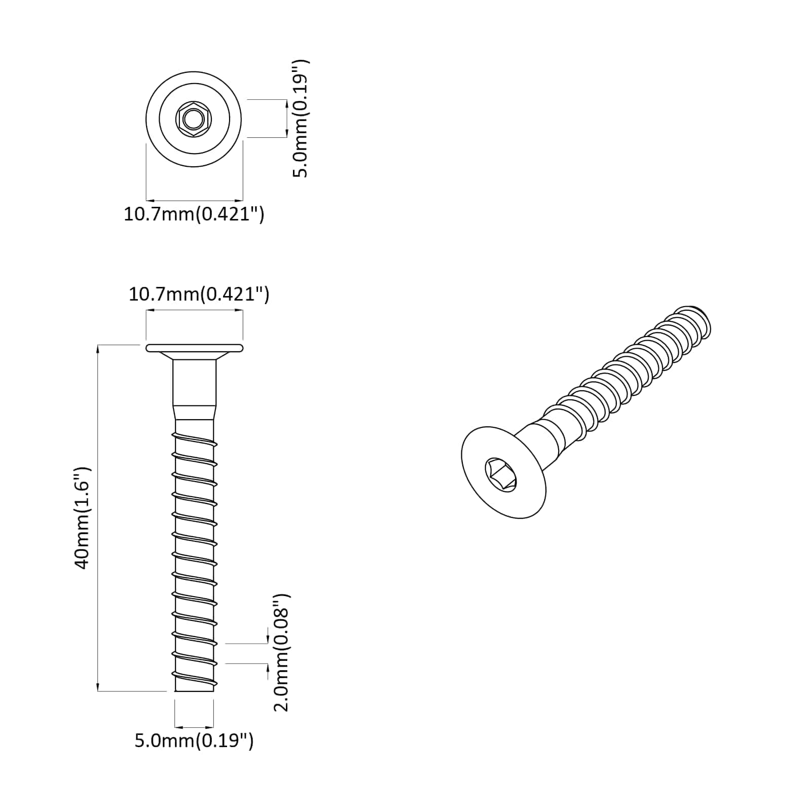 Potvrđivački vijci 12 pcs Srebrno Ø5 x 40 mm Metal
