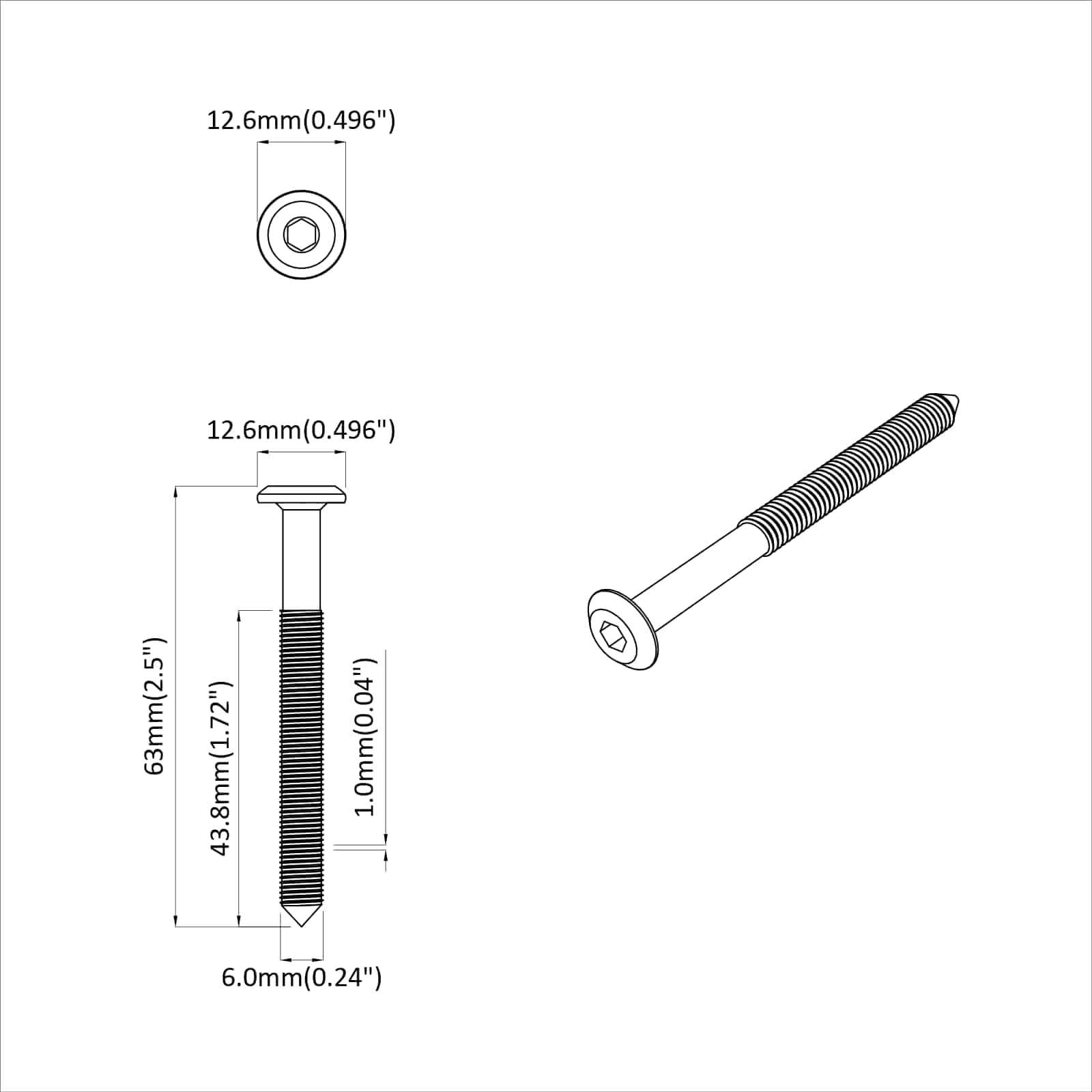 Vijak 12 pcs Srebrno M6 x 60 mm Čelik