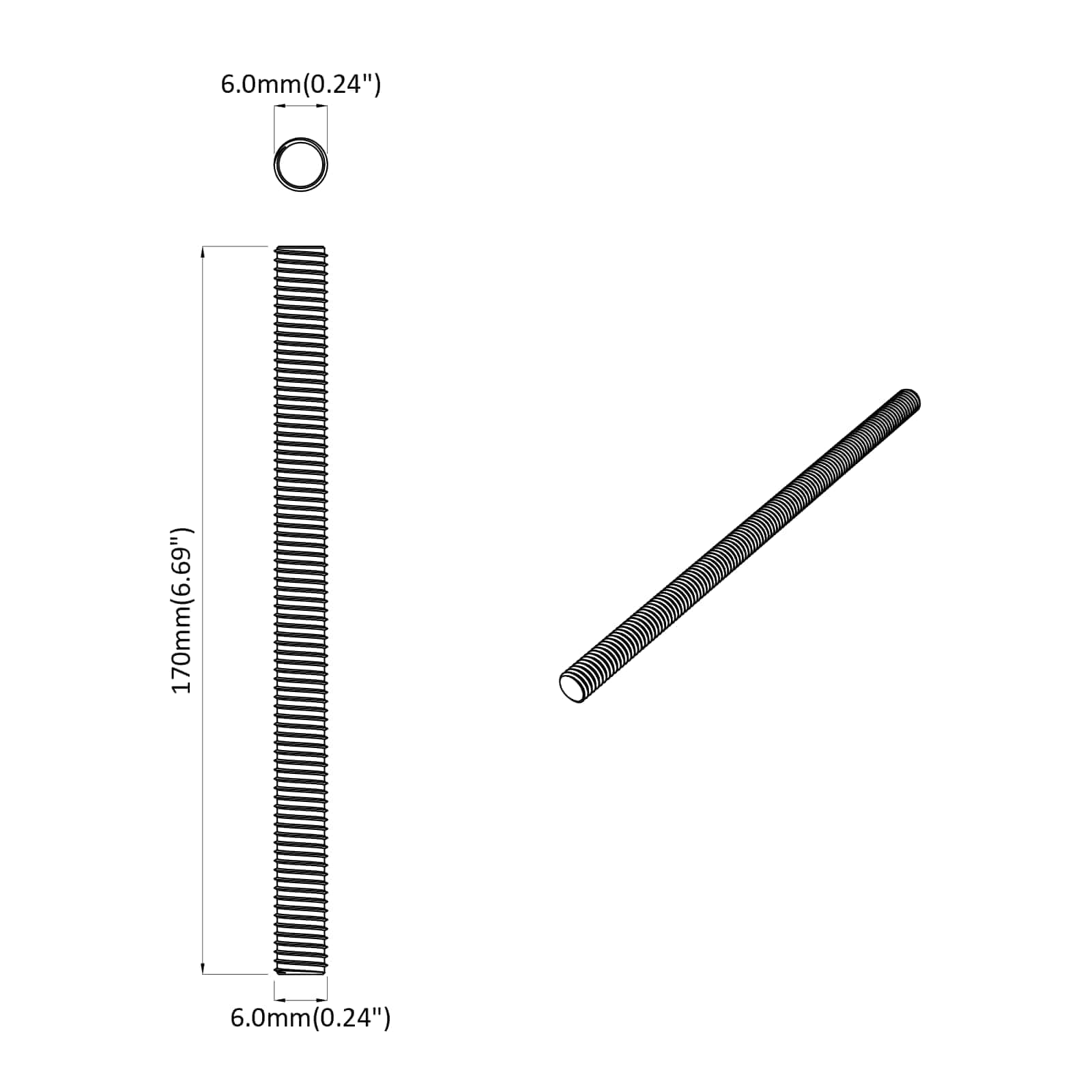 Navojni štap 12 pcs Srebrno 6 x 170 mm Čelik