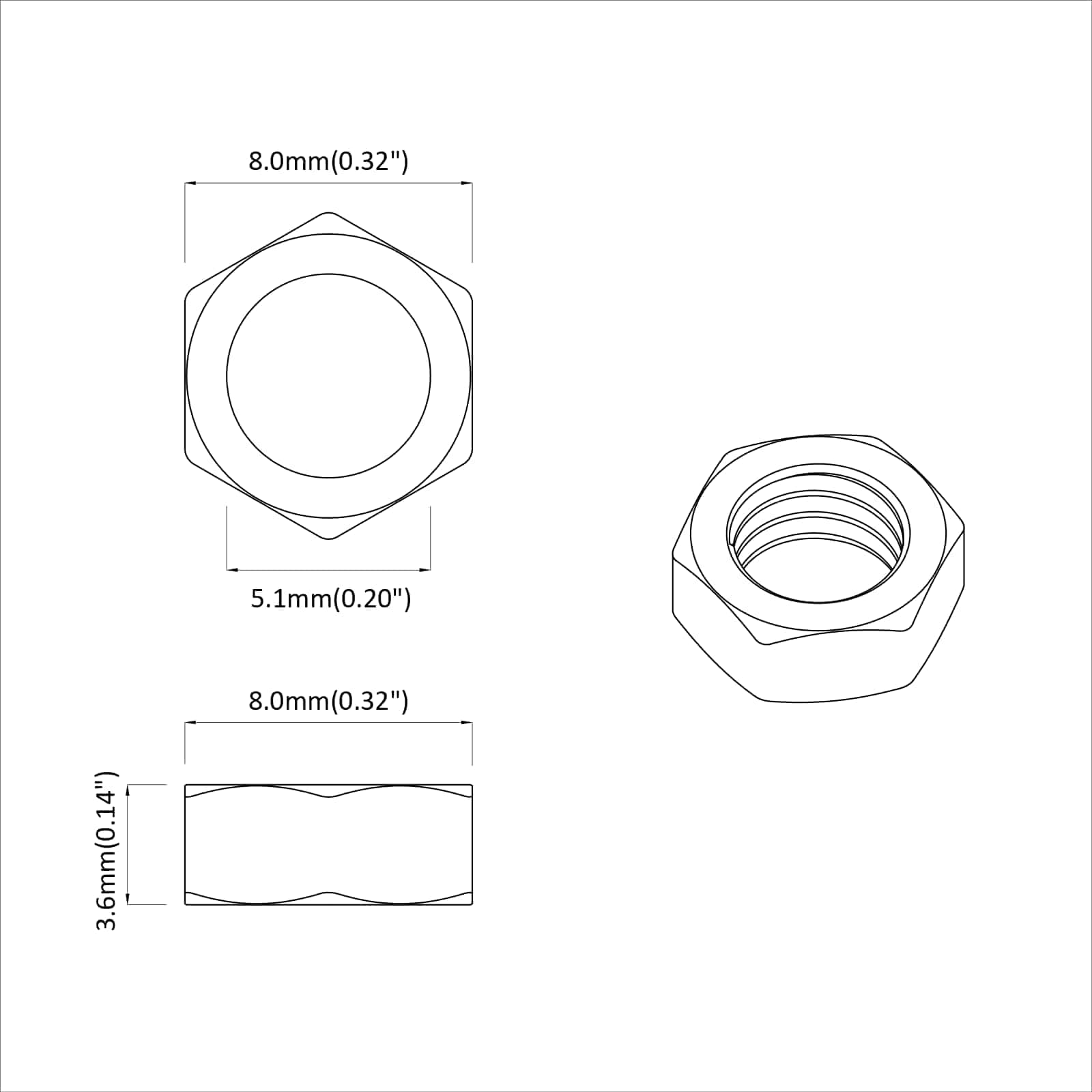 Šesterokutna matica 12 pcs Srebrno M6 Metal