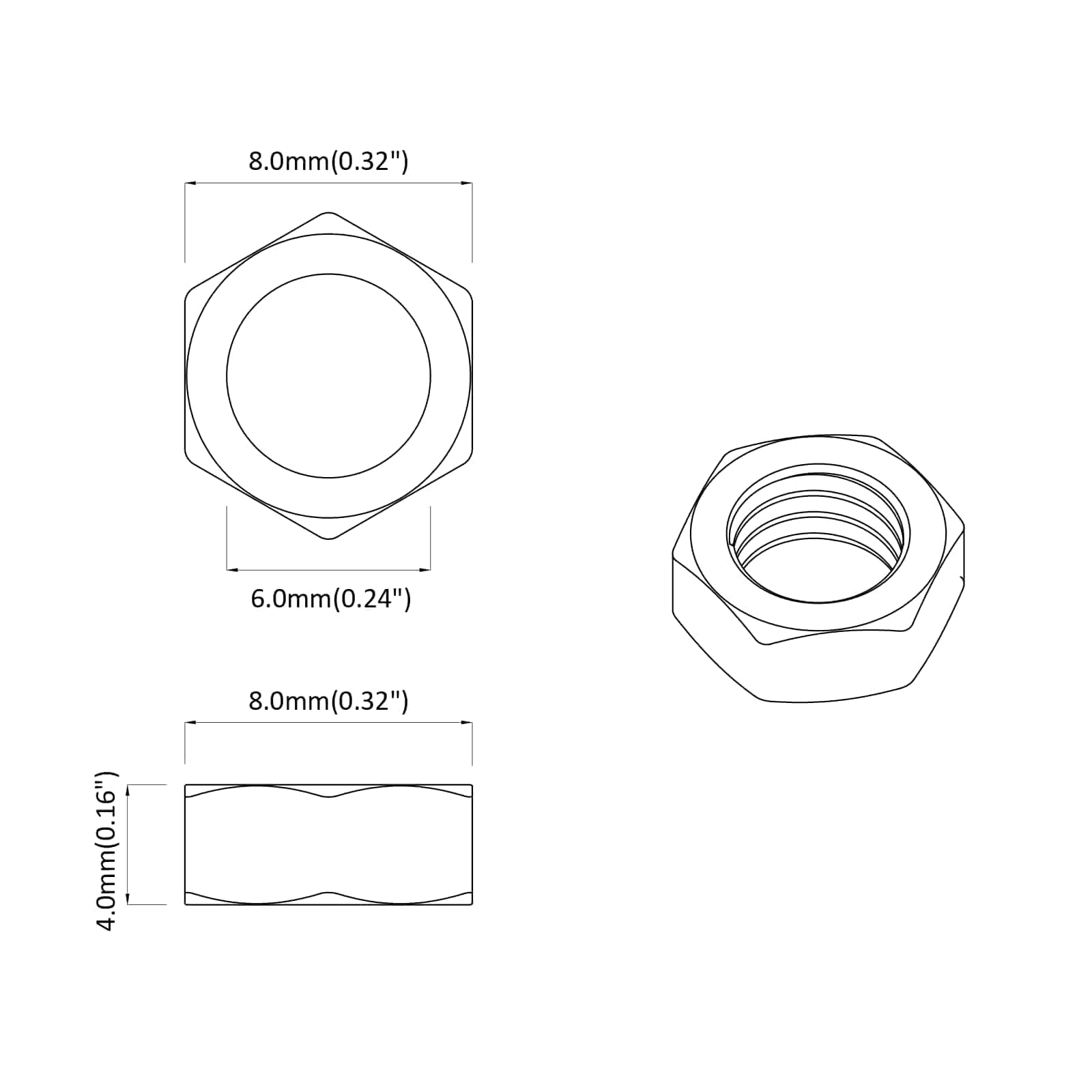 Šesterokutna matica 12 pcs Srebrno M6 Metal