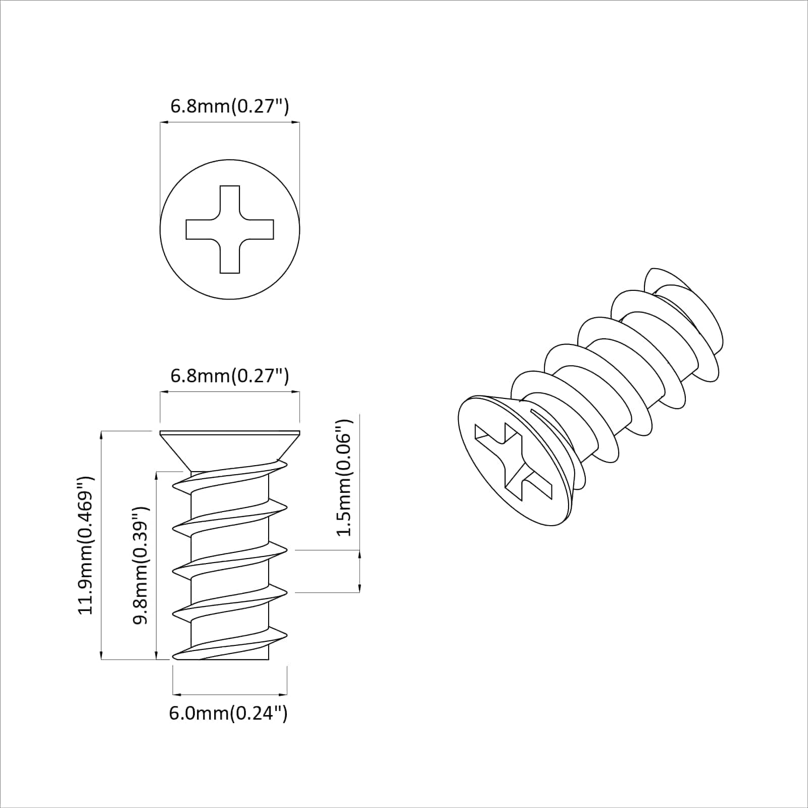 Vijak 12 pcs Srebrno M6 x 12 mm Željezo