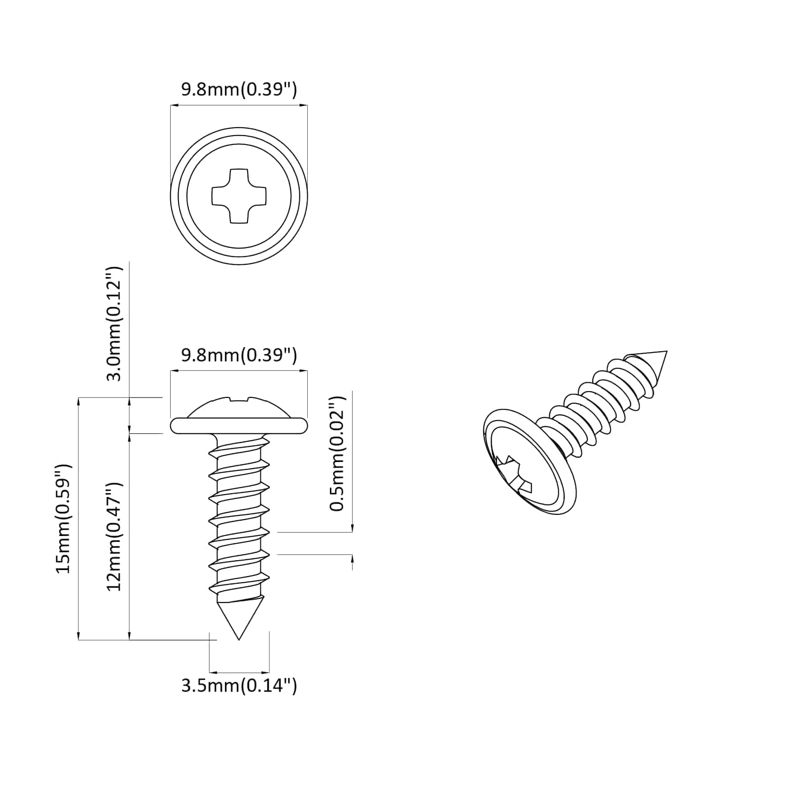 Samoupravni čavao 12 pcs Crna 3,5 x 12 mm Željezo