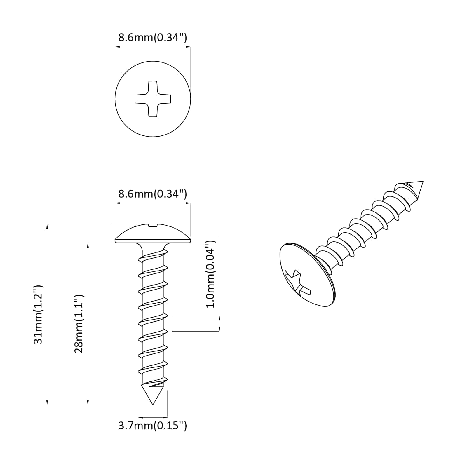 Drveni vijak 12 pcs Srebrno M4 x 28 mm Željezo