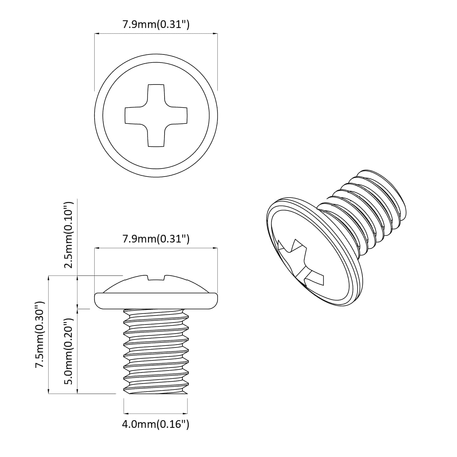 Zaključni vijci 12 pcs Srebrno M4 x 5 mm Željezo
