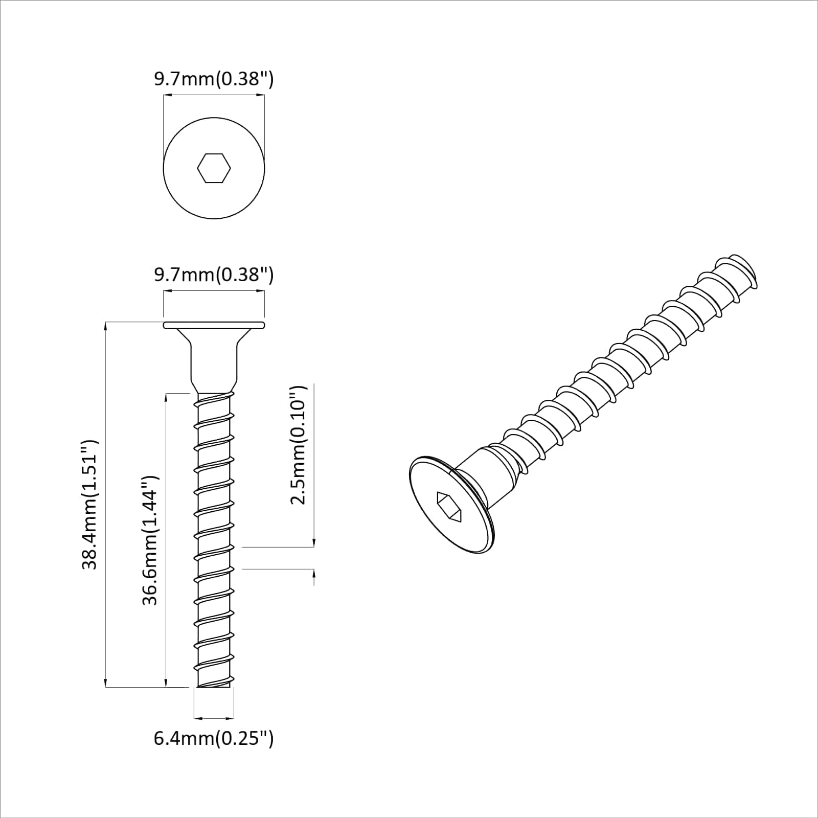 Šestarasti vijak s čepom 12 pcs Crna 7 x 40 mm Željezo