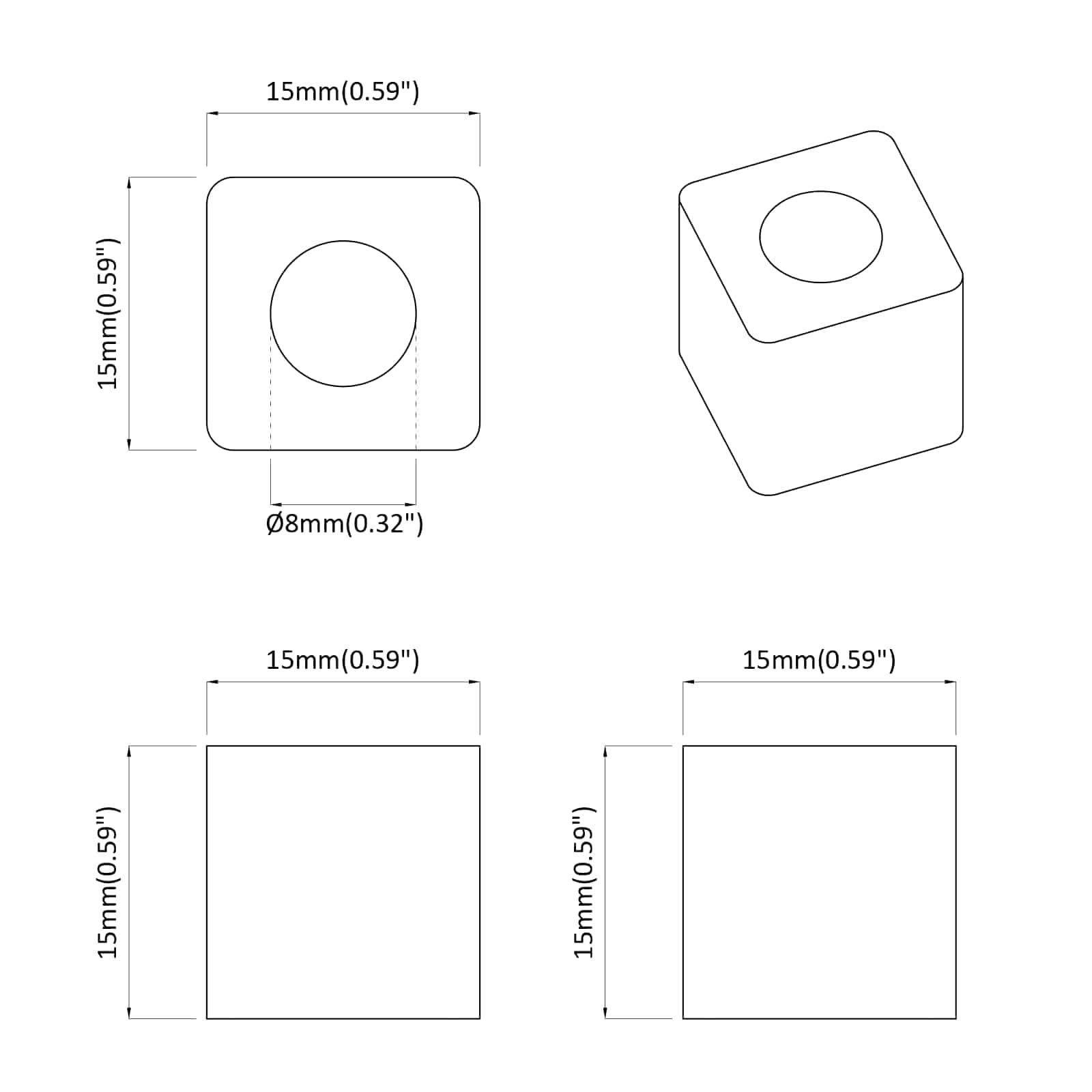 Držač ladice 12 pcs Crna 15 x 15 x 15mm PP kopolimer