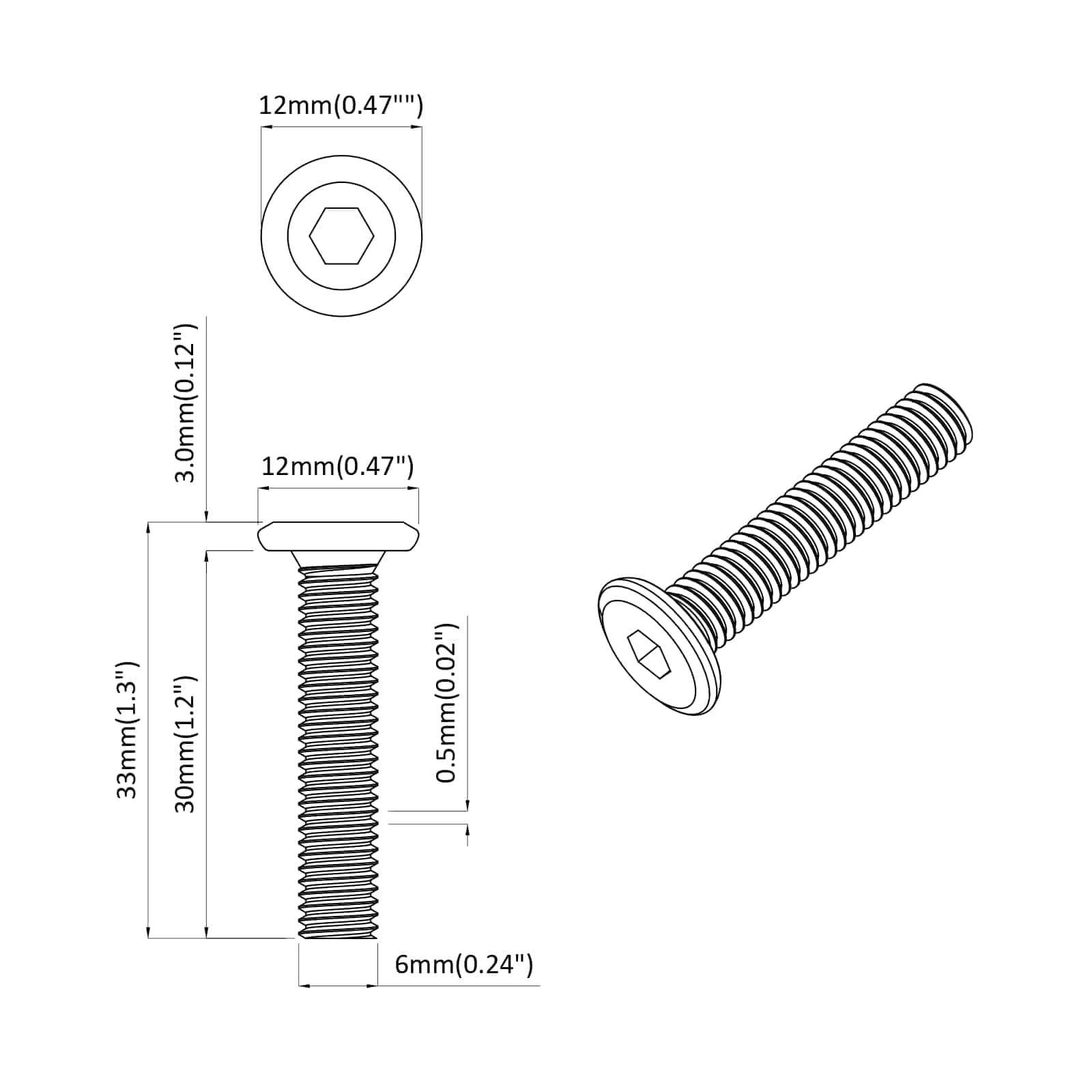 Vijak za zaključavanje 12 pcs Srebrno M6 x 30 mm Čelik
