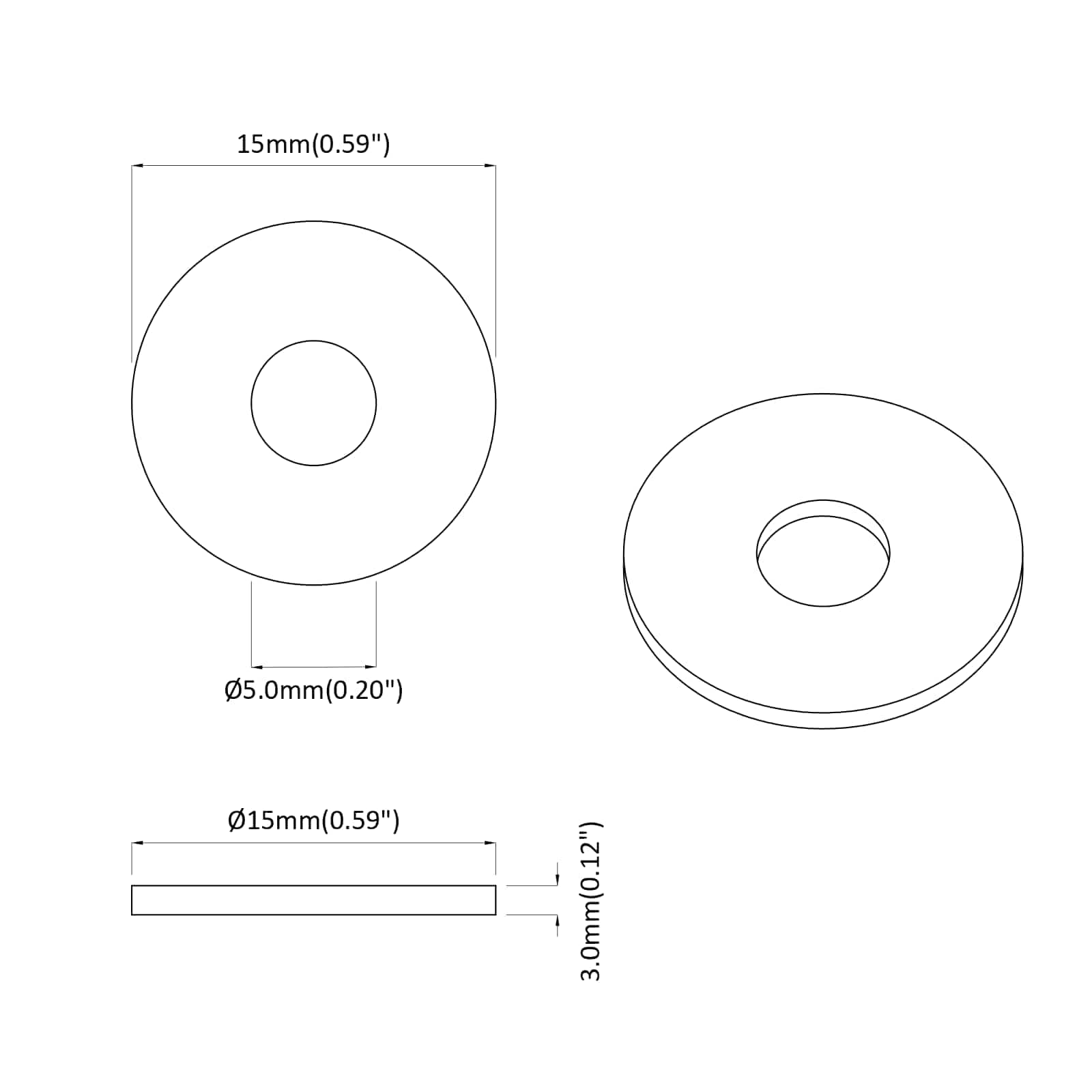 prikladno za ravne podloške 2 pcs Crna ∅15 x 3 mm PVC kopolimer