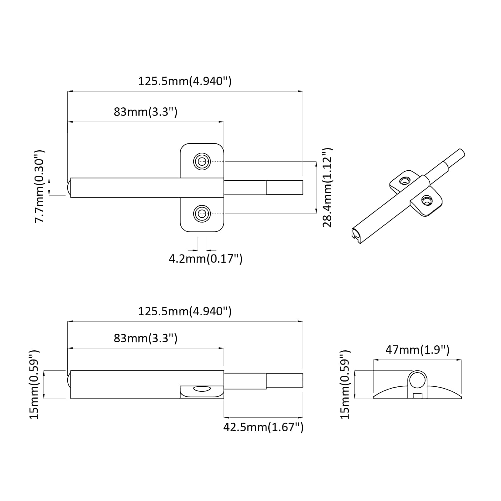 Tihi zatvarač 2 pcs Siva 125 x 47 x 15 mm PP