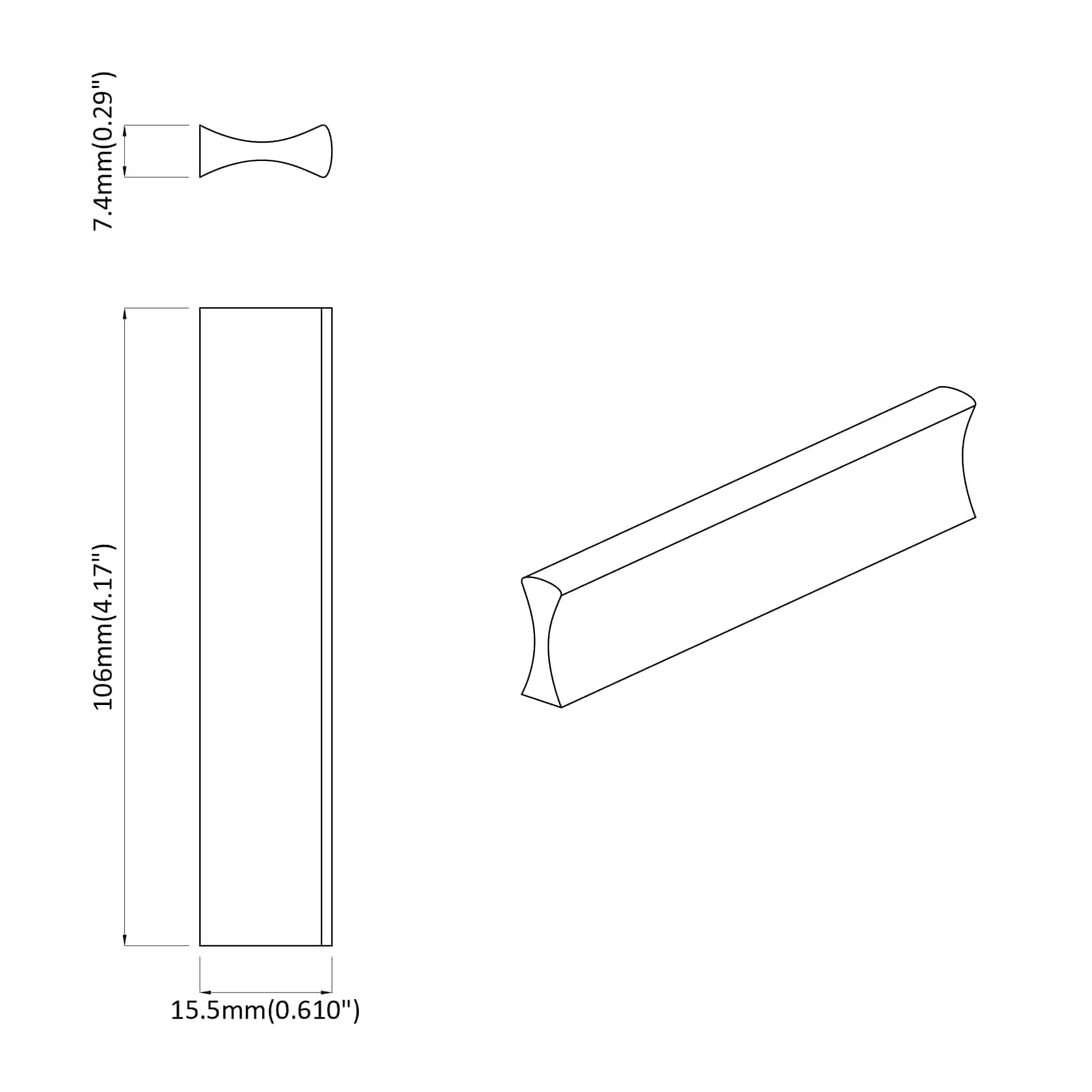 Drška 973 pcs Crna 106 x 7,4 x 15,5 mm Aluminij