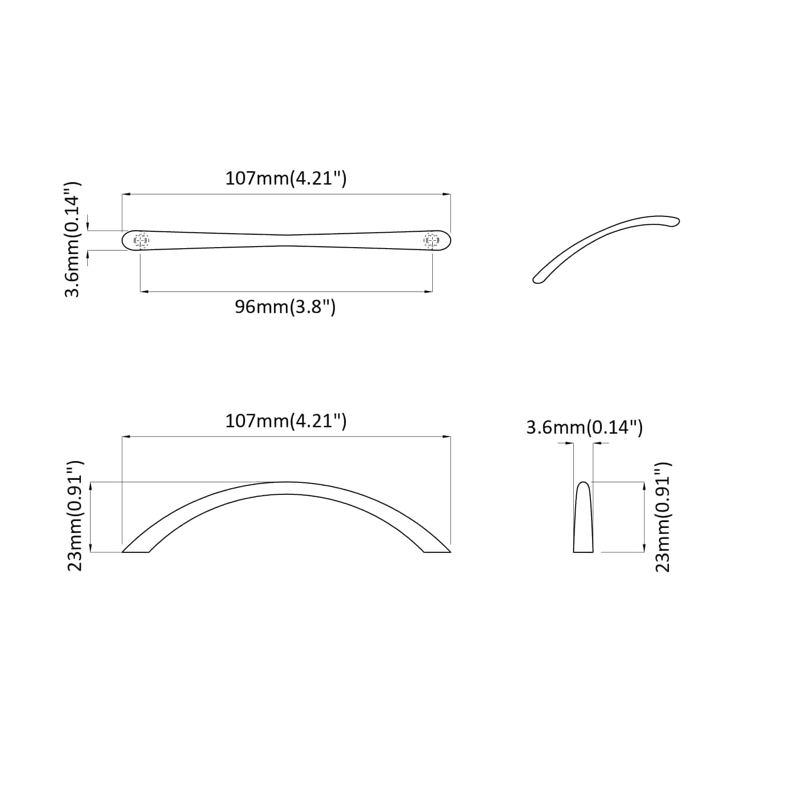 Drška 2 pcs Srebrno 107 x 3.6 x 23 mm Nehrđajući čelik