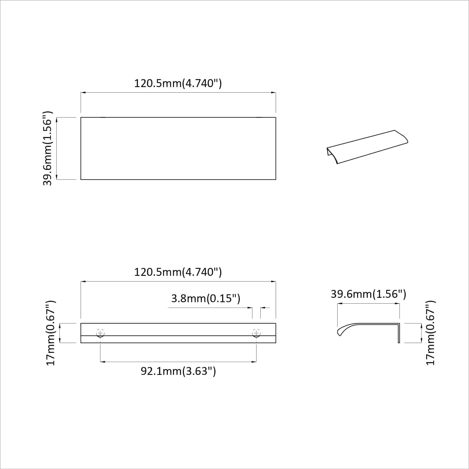 Drška 12 pcs Crna 120 x 39.6 x 17 mm Aluminij