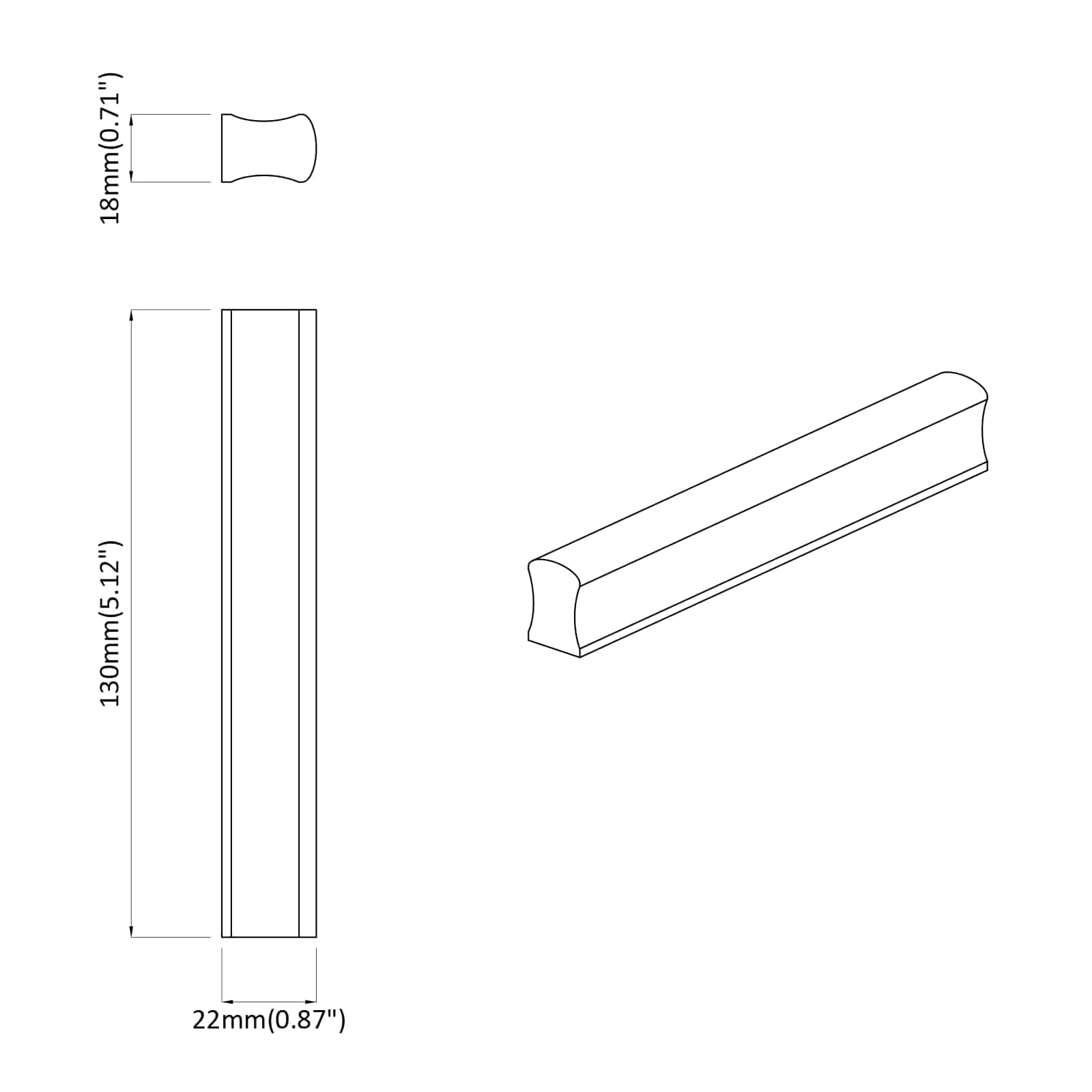Ravna drška 2 pcs Boja prirodnog drva 130 x 25 x 30 mm