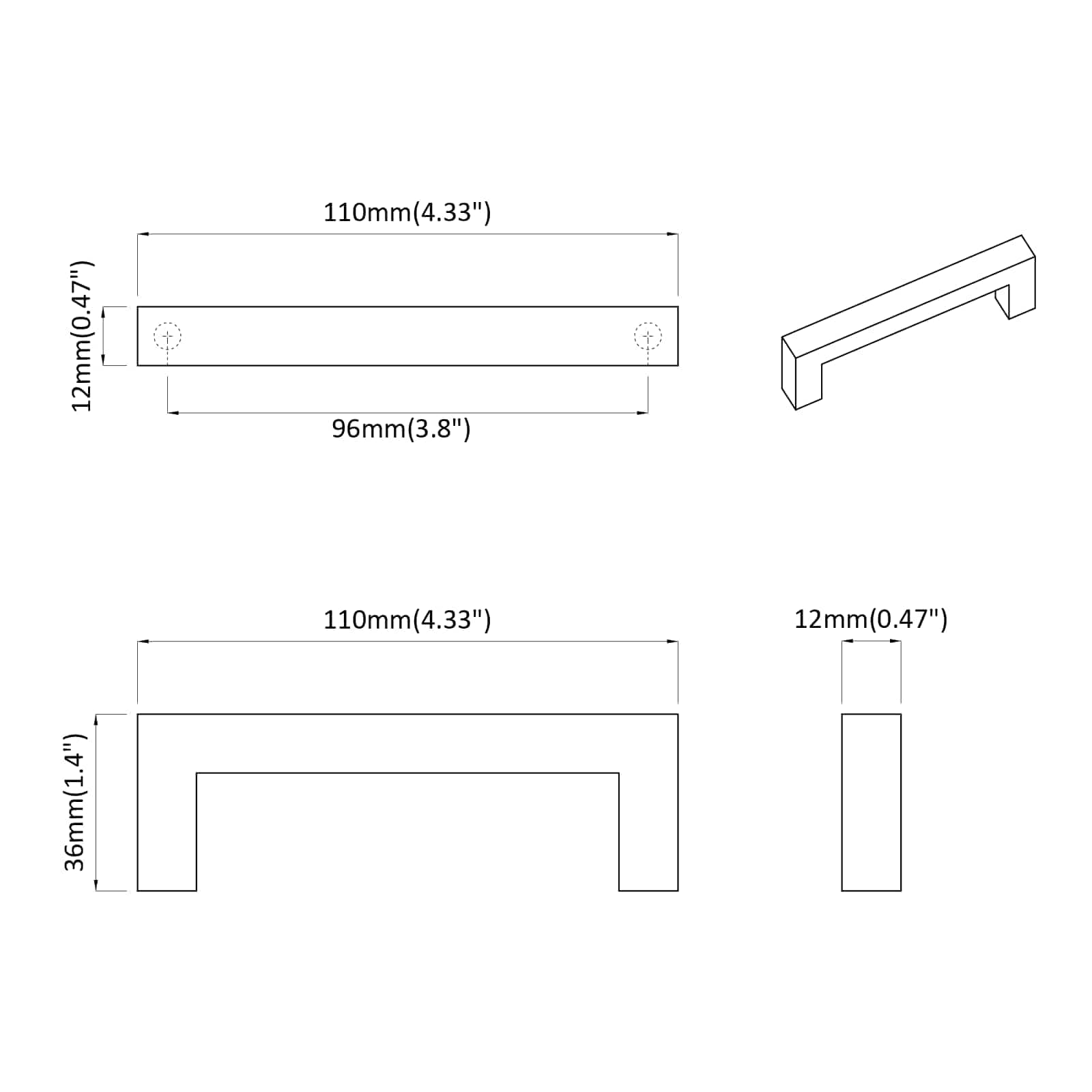 Drška za namještaj 530 pcs Crna 105 x 12 x 36 mm Željezo