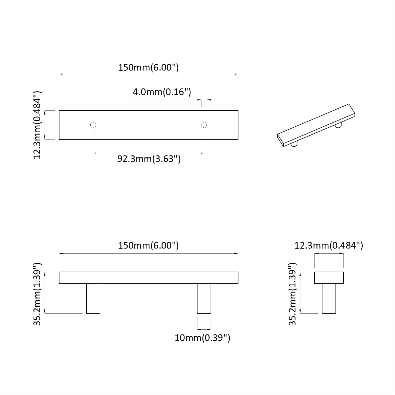 Drška za ormar 2 pcs Crna 150 x 12,3 x 35,2 mm Nehrđajući čelik