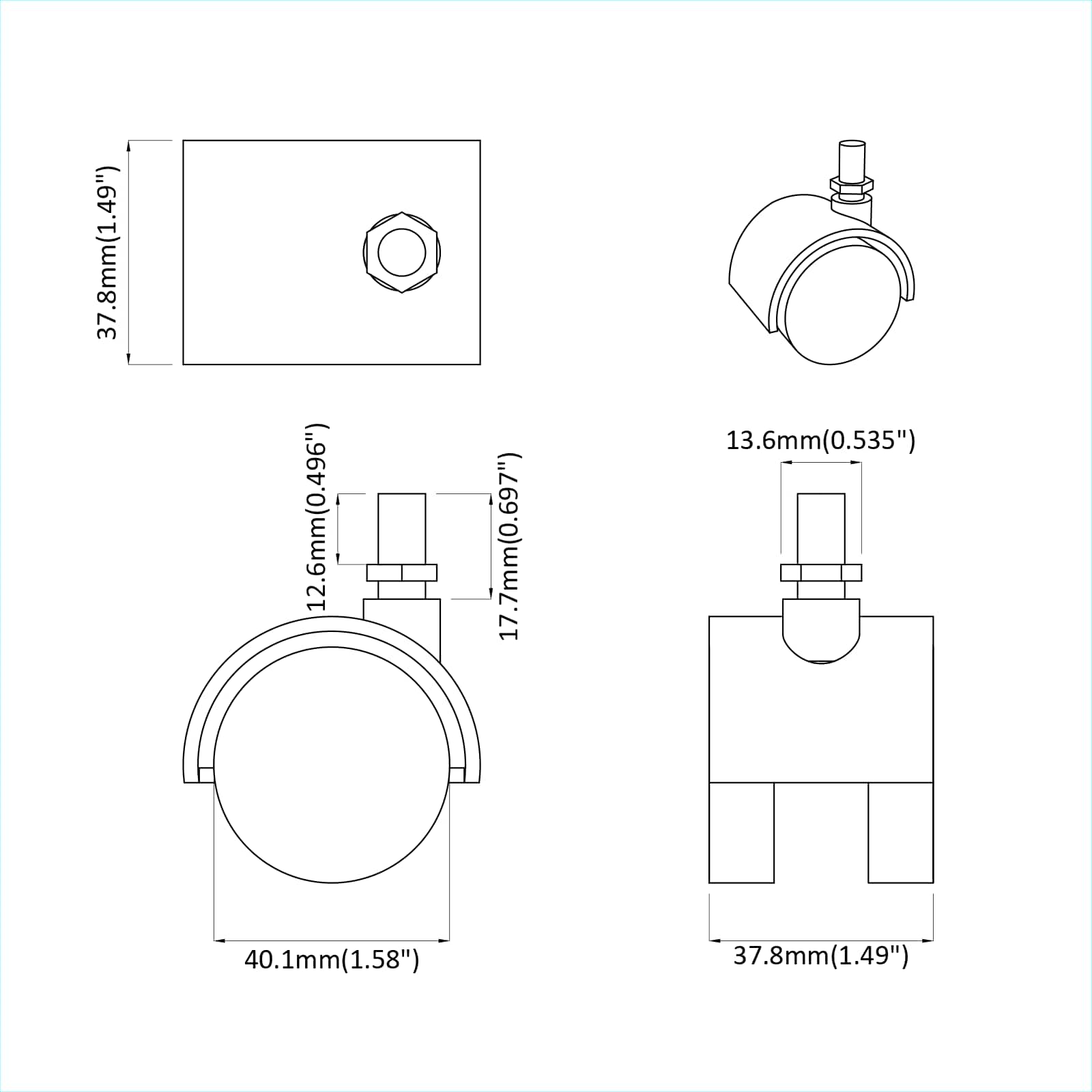 Kotači 2 pcs Crna 40,1 x 37,8 mm PP i čelik