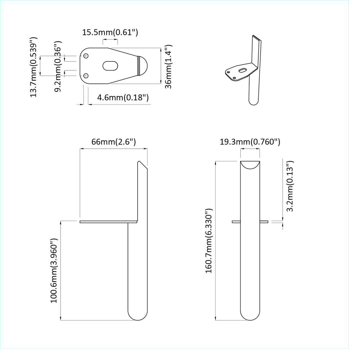 Noge namještaja 2 pcs Crna 66 x 36 x 160 mm Željezo