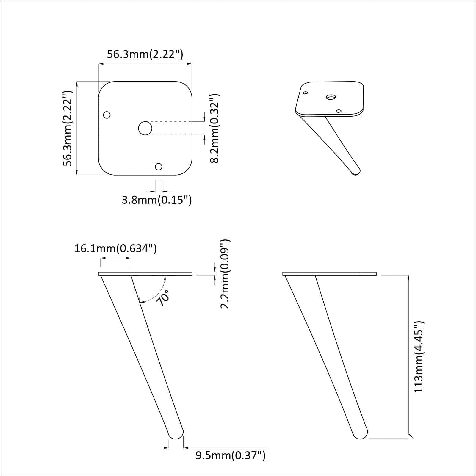 Noge za stajanje 2 pcs Crna 56 x 56 x 100 mm Željezo