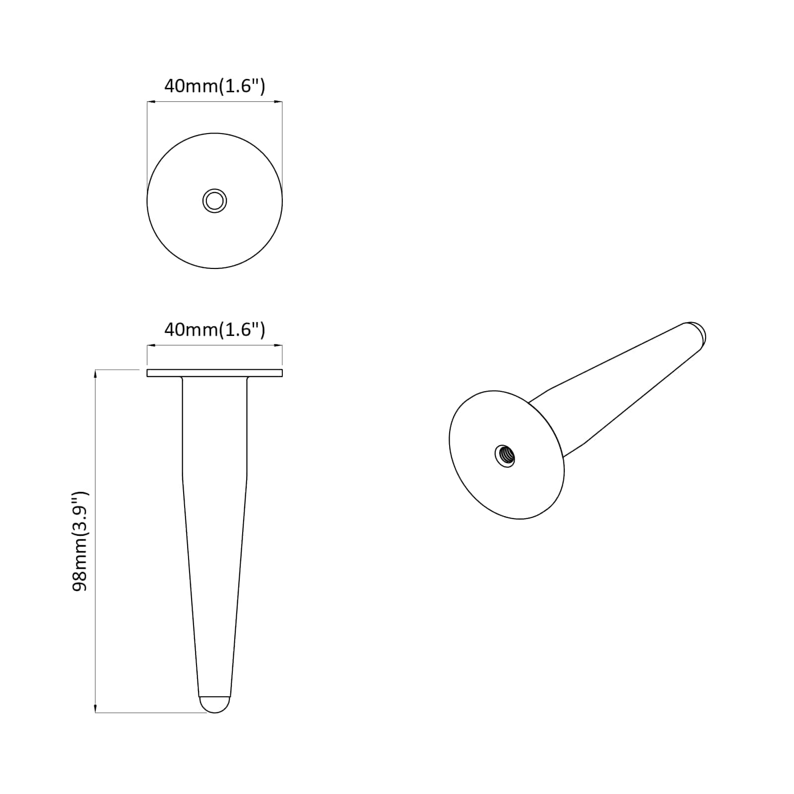 Noge namještaja 12 pcs Crna i zlatna Ø 40 x 98 mm Željezo
