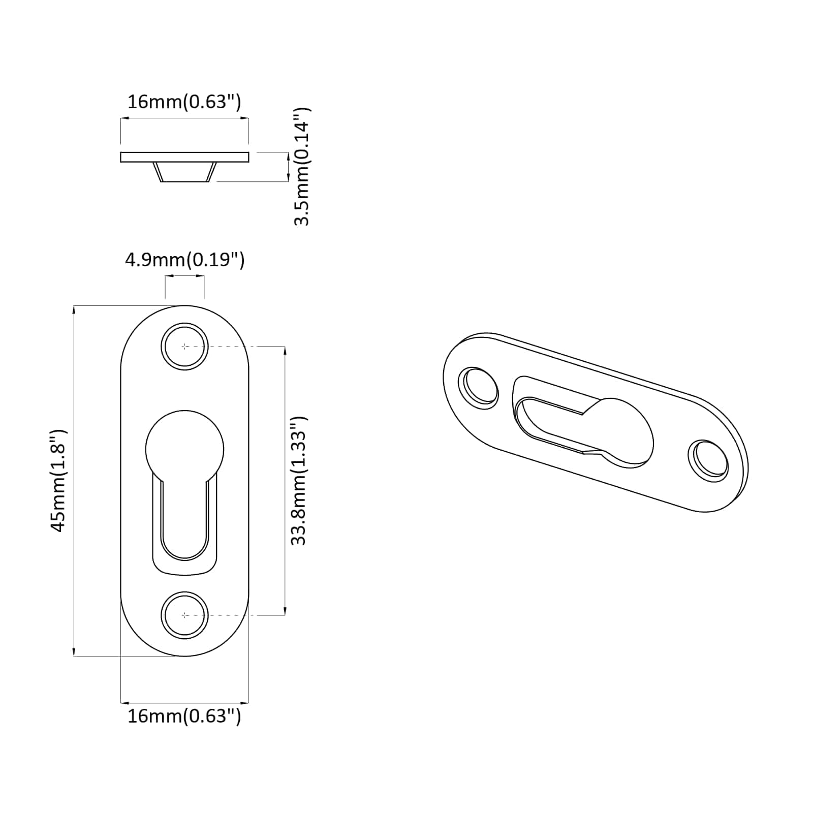 Vješalica s rupom 2 pcs Srebrno 45 x 16 x 3.5 mm Željezo