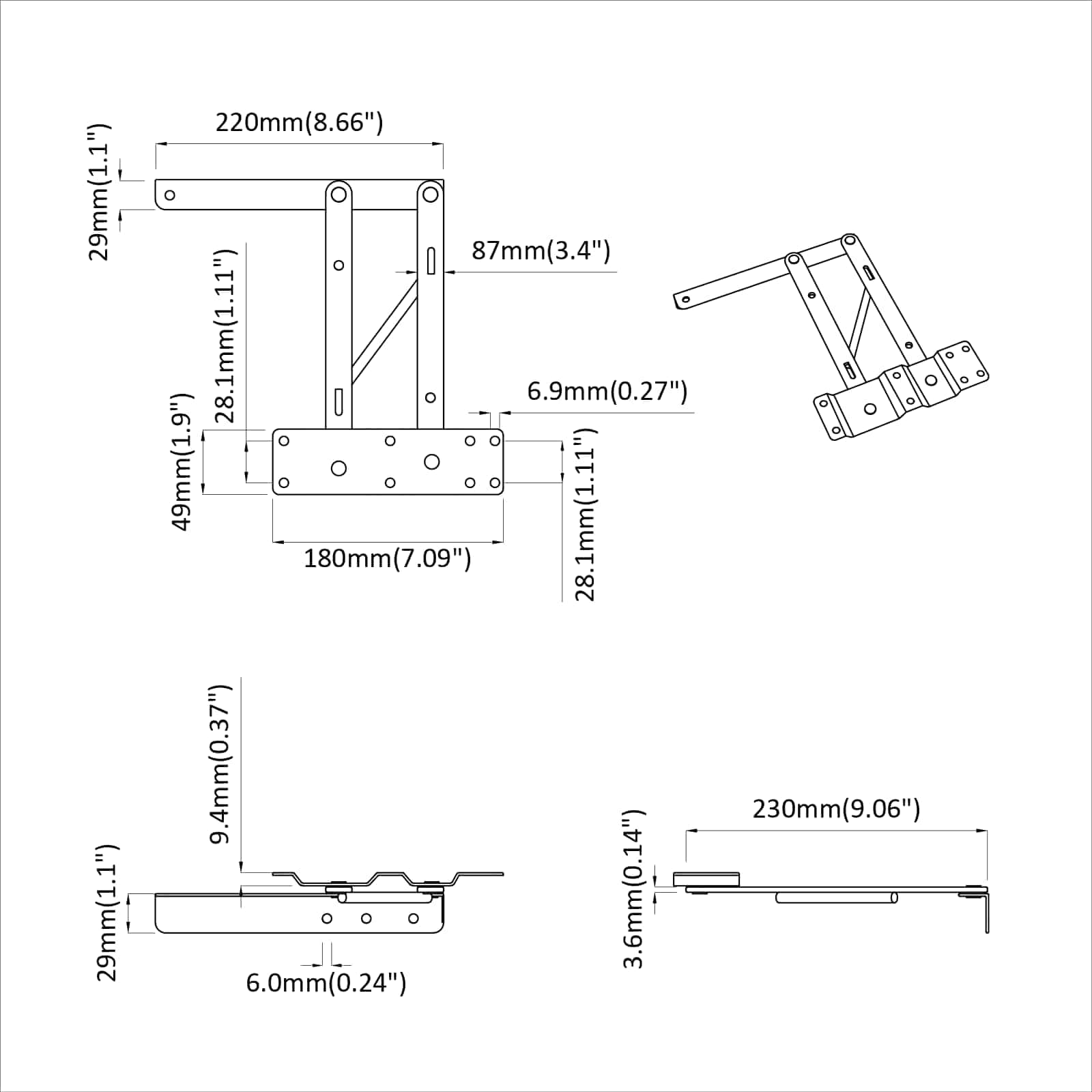 Mehanizam za podizanje kreveta 12 pcs Crna 340 x 95 x 40 mm