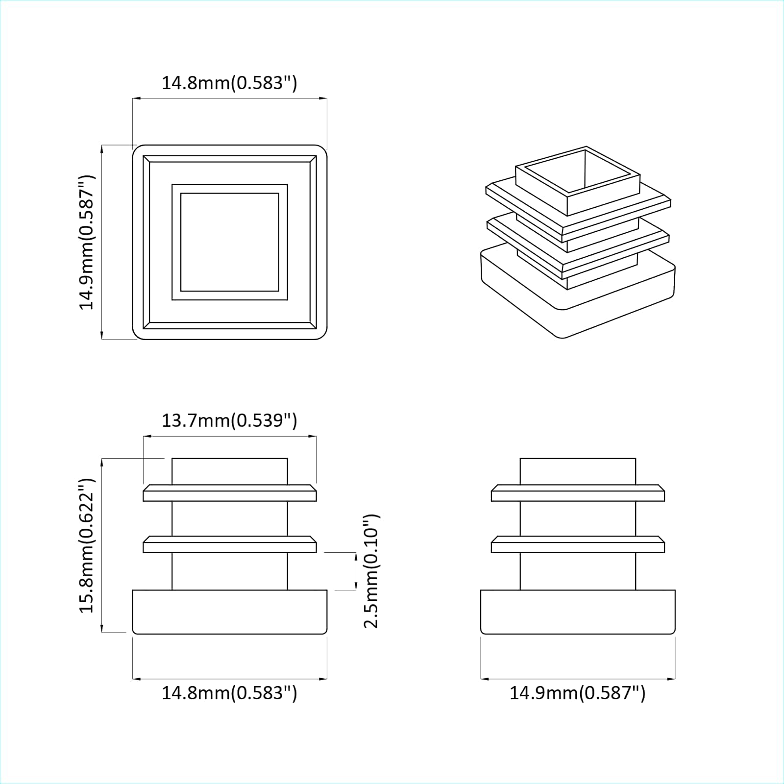 Završne kapice 12 pcs Crna 15 x 15 x 15 mm PP
