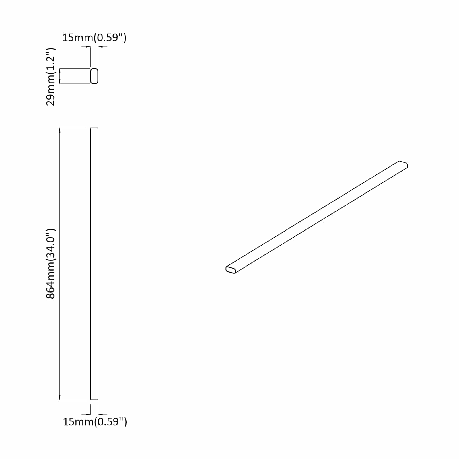 Cijev za ormar 12 pcs Srebrno 864 x 15 x 29 mm