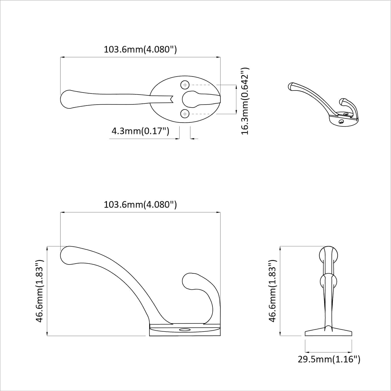 Kuka za odjeću 12 pcs Crna 102 x 29 x 47mm Cink legura