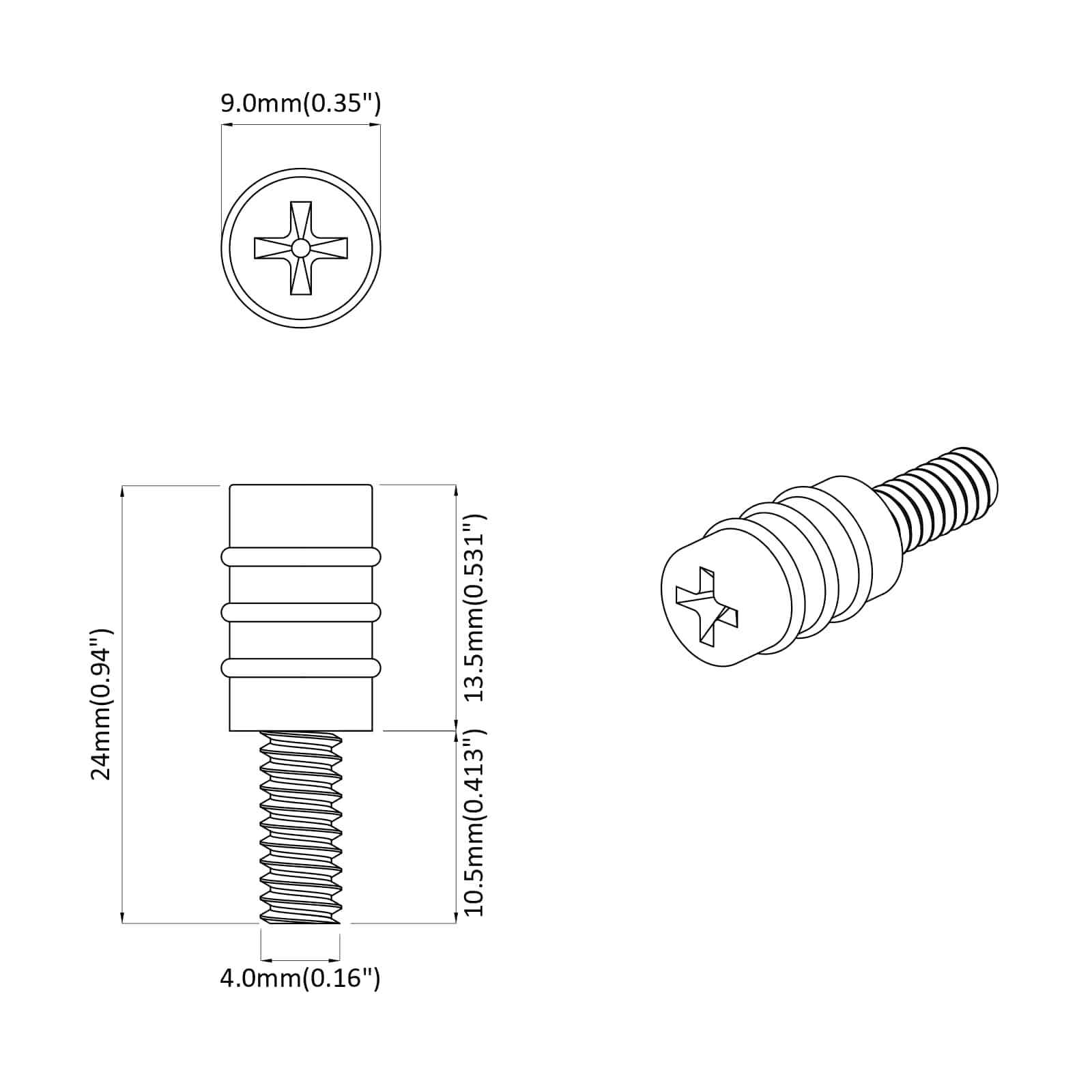 Odstojni vijak 4865 pcs Crna M4 Guma i čelik