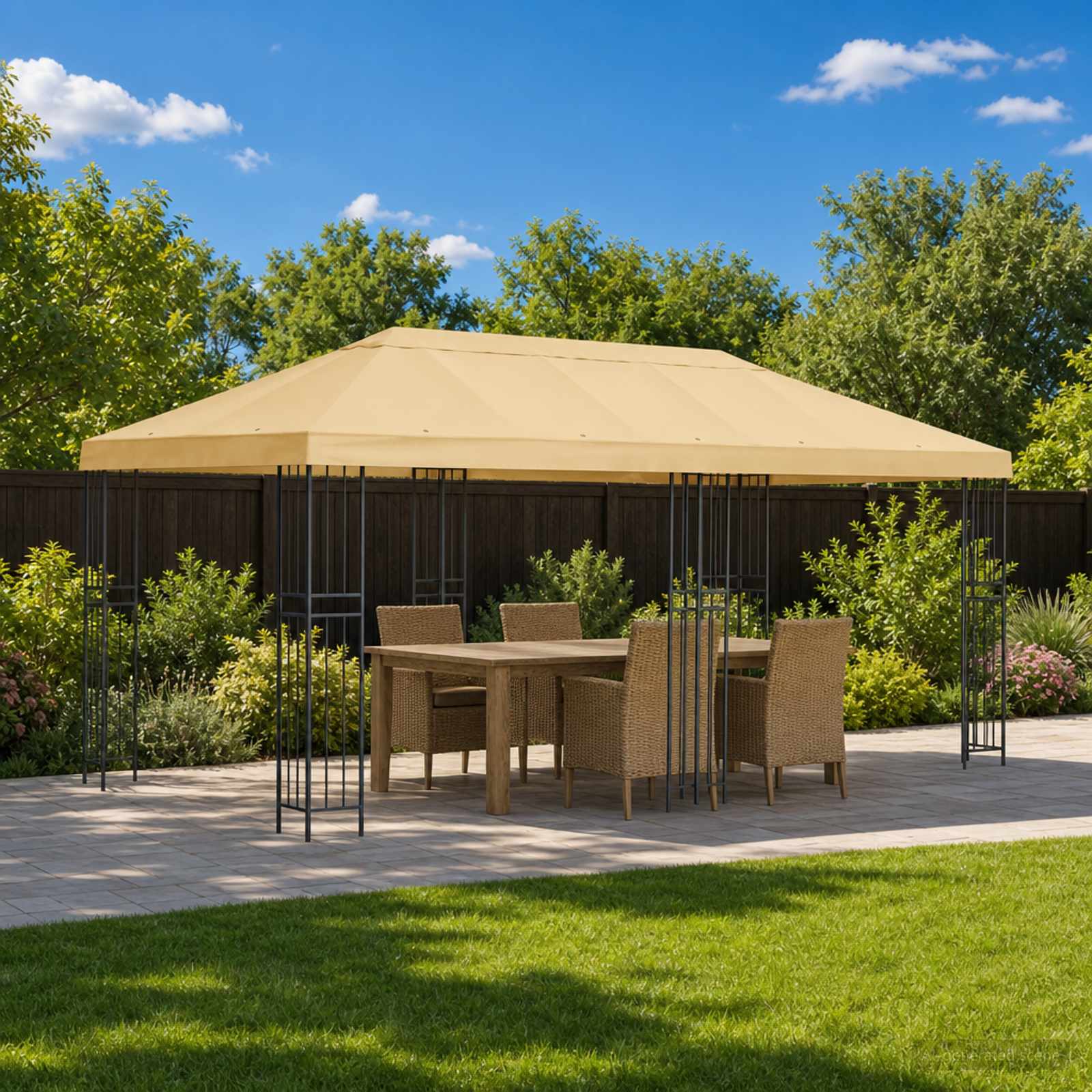 Paviljon s bočnim stranama 6 x 3 m Krem Poliester i čelik 190