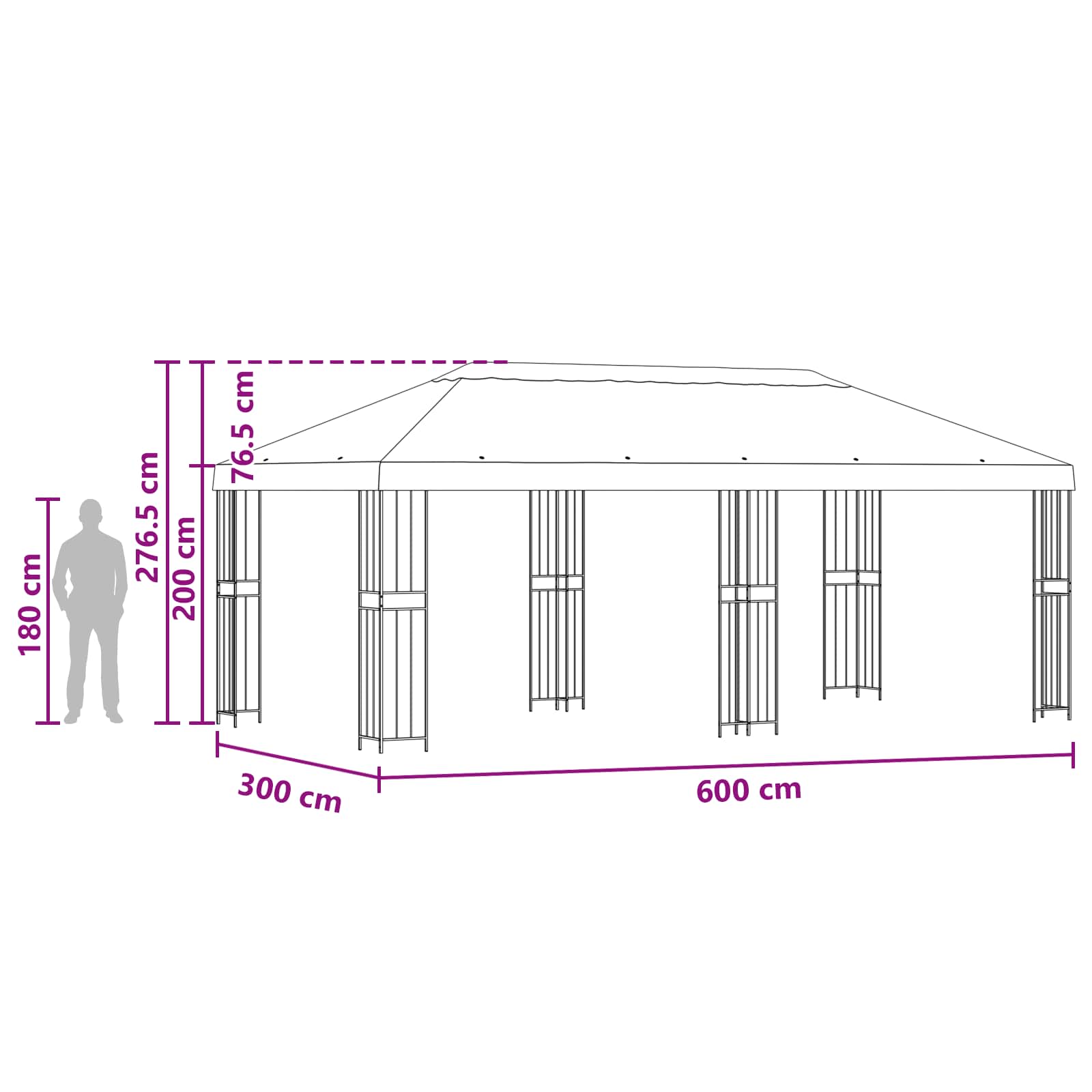 Paviljon s bočnim stranama 6 x 3 m Sivosmeđa Poliester i čelik